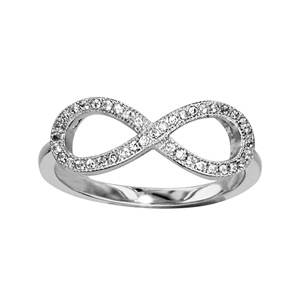 Bague en argent rhodi forme infini grand modle en oxydes blancs sertis - Vue 1