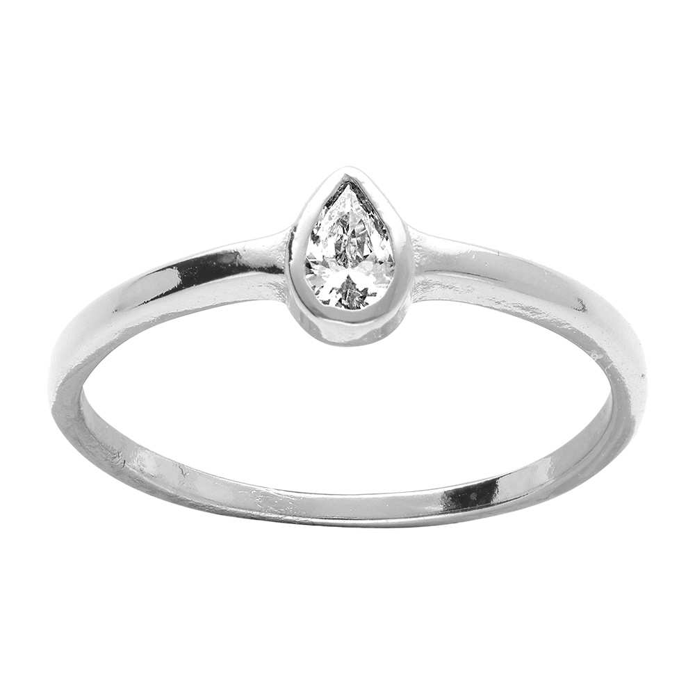 Bague en argent rhodi� goutte d\'oxyde blanc serti clos - Vue 1