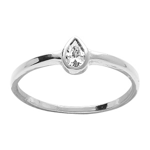 Bague en argent rhodi� goutte d'oxyde blanc serti clos