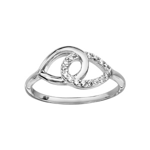 Bague en argent rhodi 2 gouttes emmailles, 1 lisse et l\'autre orne d\'oxydes blancs sertis - Vue 1