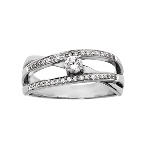 Bague en argent rhodi grande taille brins lisses et orn d\'oxyde avec 1 oxyde central - Vue 1