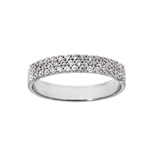 Bague en argent rhodi grande taille 3 ranges d\'oxydes blancs serti - Vue 1