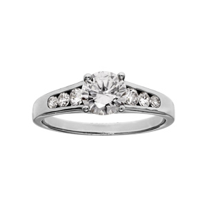 Bague en argent rhodi grande taille solitaire 4 griffes et oxydes blancs - Vue 1