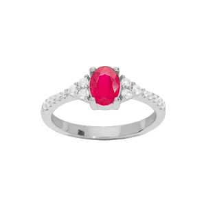 Bague en argent rhodi gros oxyde fuchsia cercl d\'oxydes blancs sertis - Vue 1