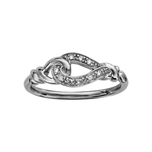 Bague en argent rhodié 1 grosse boucle ornée d\'oxydes blancs et une petite boucle torsadée - Vue 1
