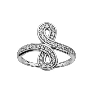 Bague en argent rhodi infini oxydes blancs sertis - Vue 1