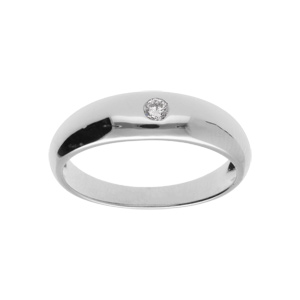 Bague en argent rhodi jonc anglais 1 oxyde blanc serti T56 - Vue 1