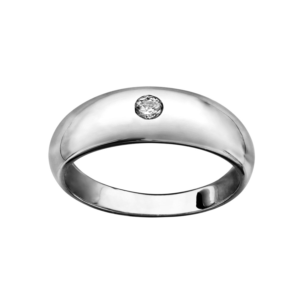Bague en argent rhodi jonc anglais 1 oxyde blanc serti T60 - Vue 1
