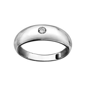 Bague en argent rhodi jonc anglais 1 oxyde blanc serti T60 - Vue 1