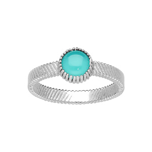 Bague en argent rhodi jonc avec pierre cabochon turquoise synthse - Vue 1