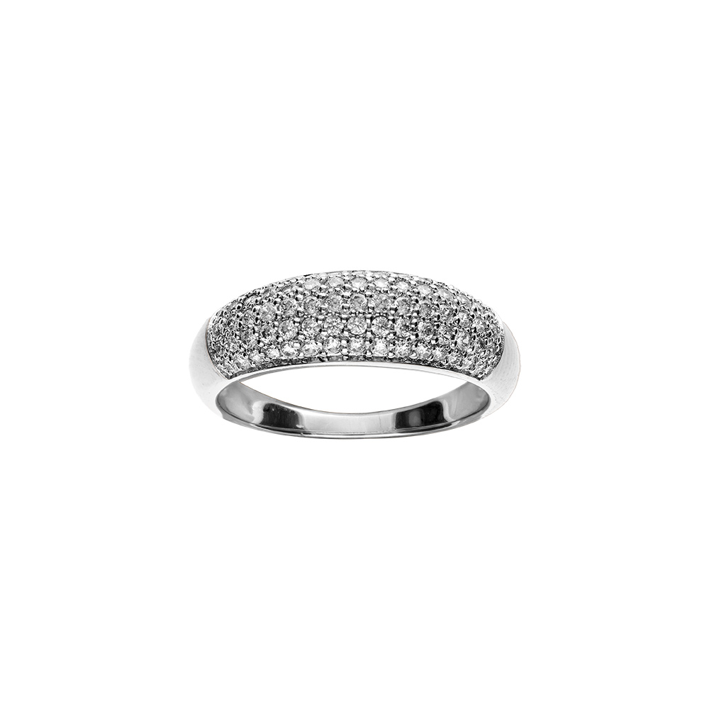 Bague en argent rhodi� jonc pav� d\'oxydes blancs sertis - Vue 1