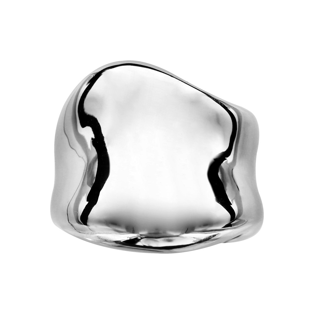 Bague en argent rhodi� large vague lisse - Vue 1