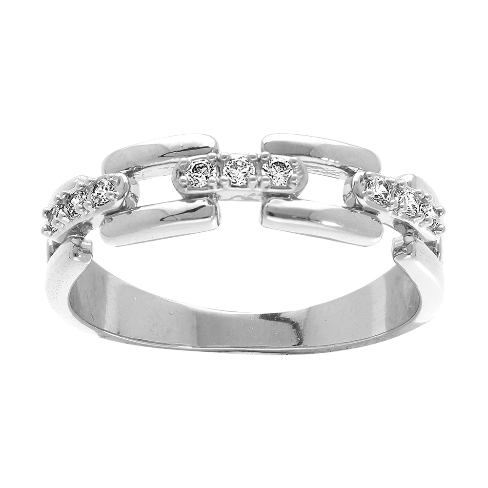 Bague en argent rhodi� � maillons modernes sertis d\'oxydes blancs - Vue 1