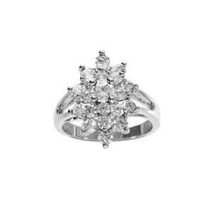 Bague en argent rhodié marquise avec oxydes blancs - Vue 1