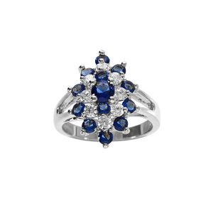 Bague en argent rhodié marquise avec oxydes bleus et blancs - Vue 1