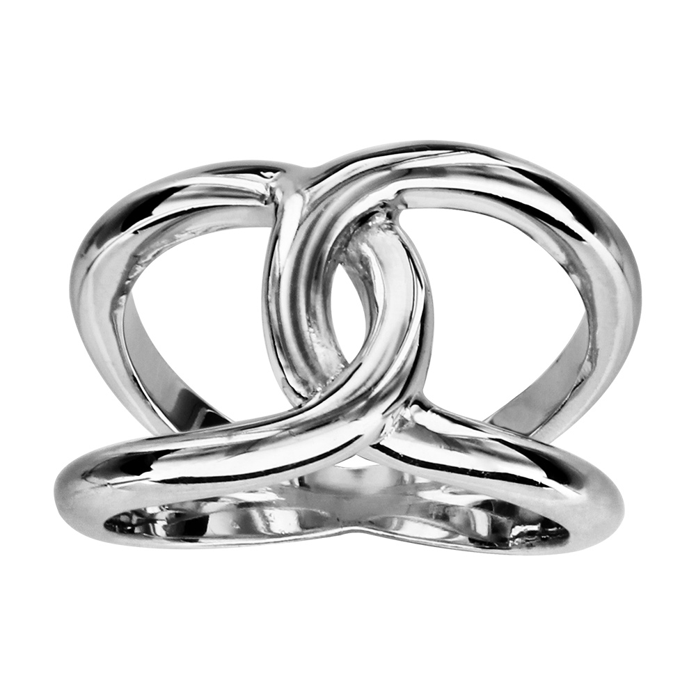Bague en argent rhodi� massif 2 anneaux emmaill�s - Vue 1