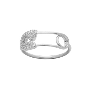 Bague en argent rhodi massif motif pingle  nourrice et oxydes blancs sertis - Vue 1