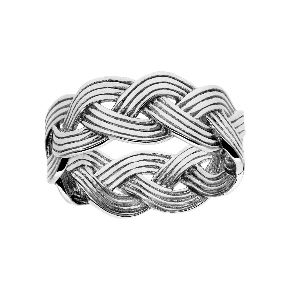 Bague en argent rhodi� massif tresse large - Vue 1
