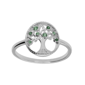 Bague en argent rhodi motif arbre de vie contour perl avec oxydes dgrad vert - Vue 1
