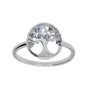 Bague en argent rhodi motif arbre de vie et contour perl d\'oxydes dgrad bleu - Vue 1