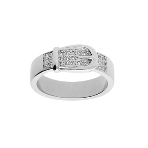 Bague en argent rhodi motif ceinture et oxydes blancs sertis - Vue 1