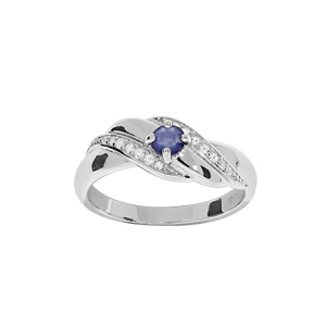 Bague en argent rhodi motif crois avec oxydes bleus et blancs sertis - Vue 1