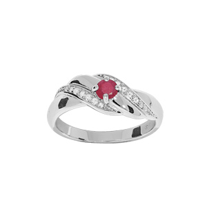 Bague en argent rhodi motif crois avec oxydes roses et blancs sertis - Vue 1