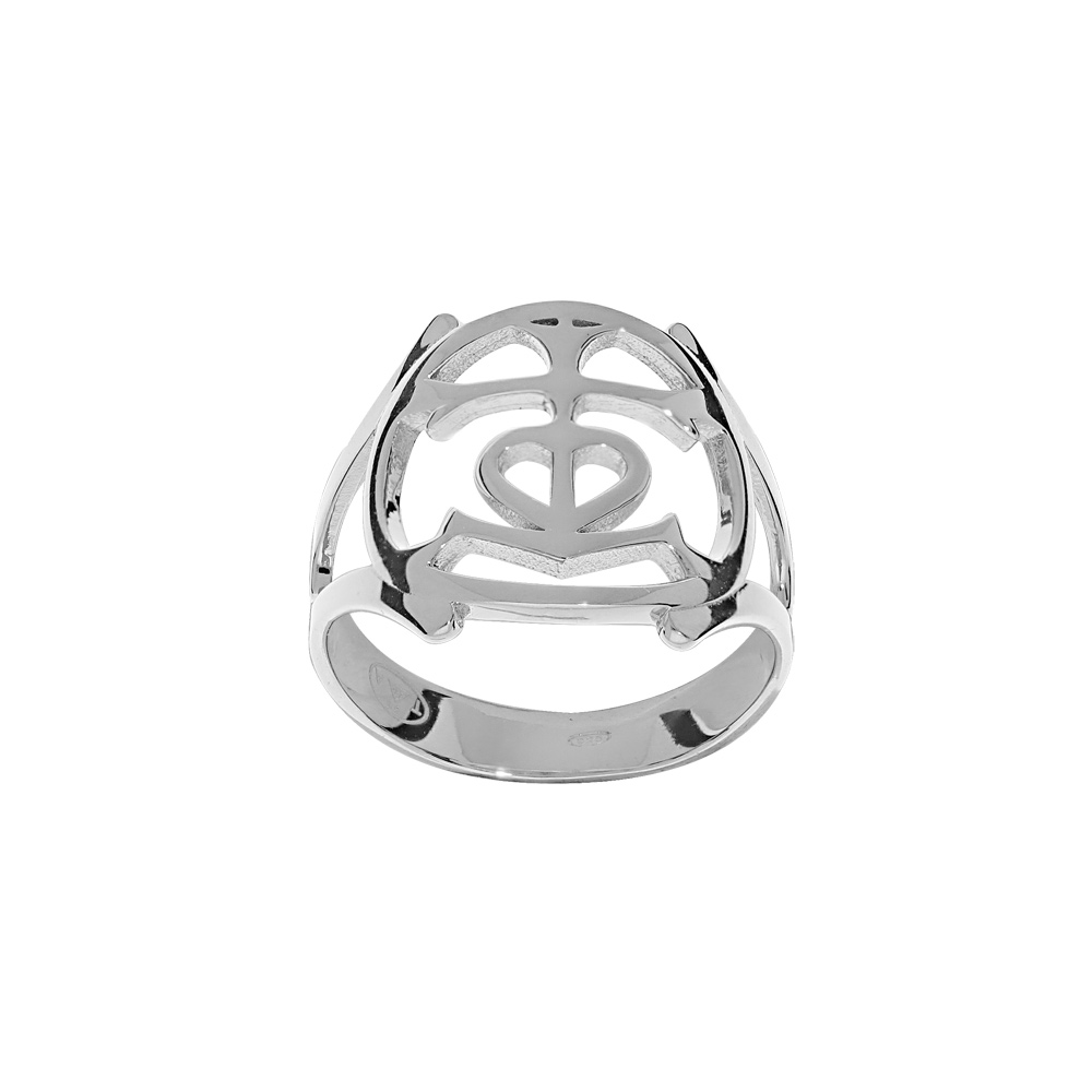 Bague en argent rhodi� motif croix camarguaise - Vue 1