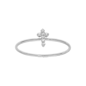 Bague en argent rhodi motif croix orne d\'oxydes blancs sertis - Vue 1