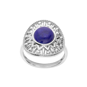 Bague en argent rhodi motif ethnique avec pierre Lapis Lazuli vritable - Vue 1