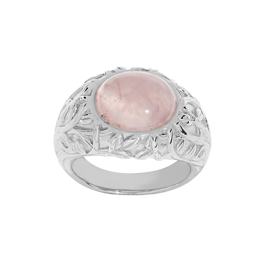 Bague en argent rhodi� motif feuillage sculpt� avec pierre Quartz v�ritable - Vue 1