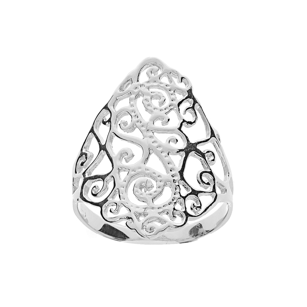 Bague en argent rhodi� motif filigranne - Vue 1