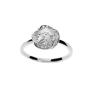 Bague en argent rhodi motif fleur pave d\'oxydes blancs - Vue 1