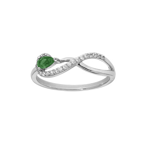 Bague en argent rhodi motif infini avec oxydes blancs sertis et 1 oxyde vert - Vue 1