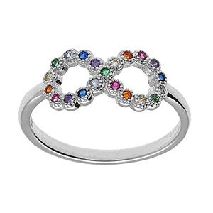 Bague en argent rhodi� motif infini avec oxydes multi couleurs