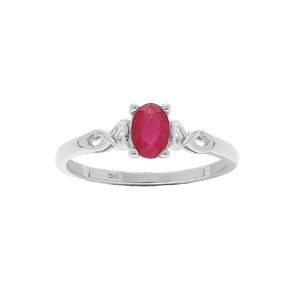 Bague en argent rhodi motif infini avec Rubis vritable et Topazes blanches - Vue 1