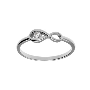 Bague en argent rhodi motif infini avec un oxyde blanc - Vue 1