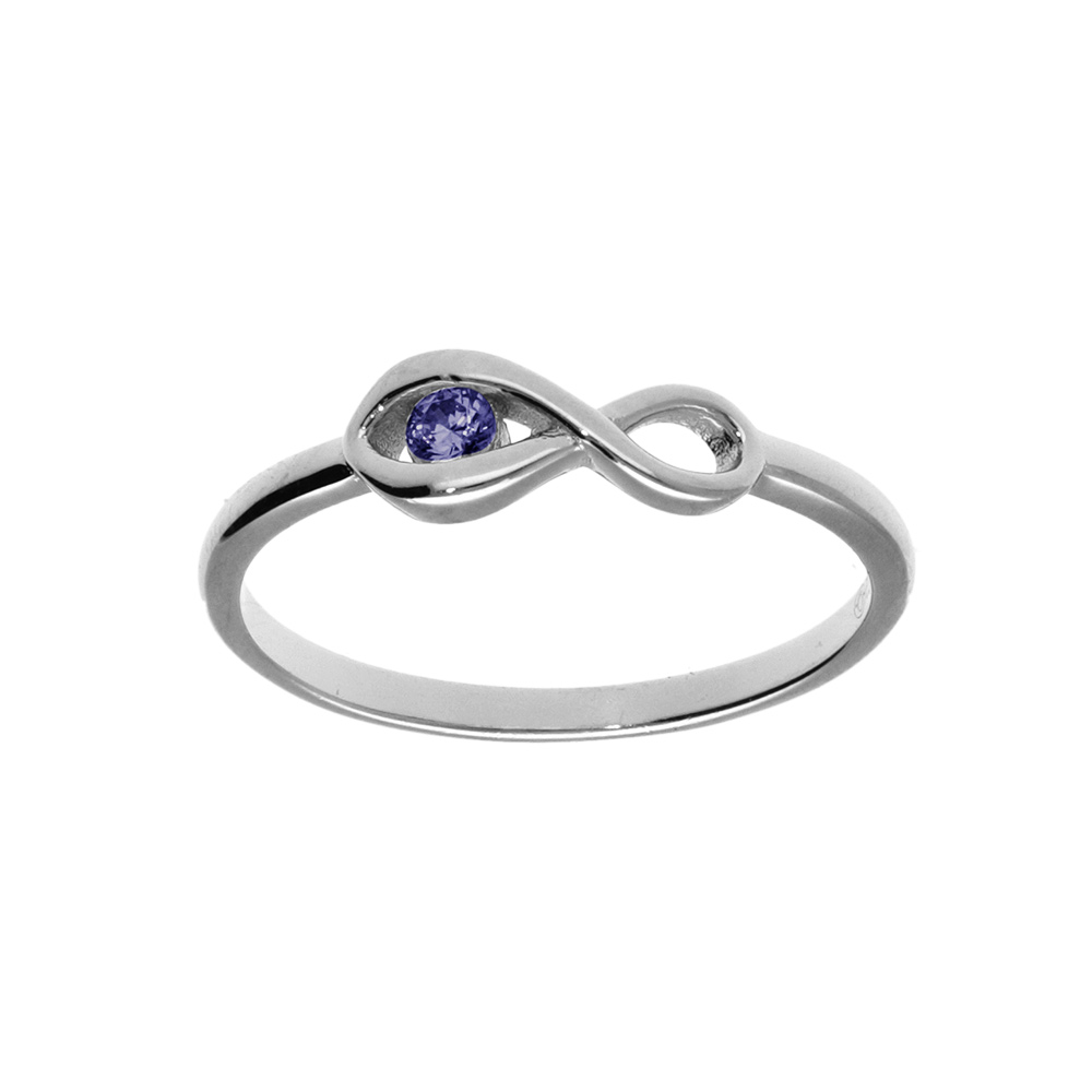 Bague en argent rhodi� motif infini avec un oxyde bleu fonc� - Vue 1