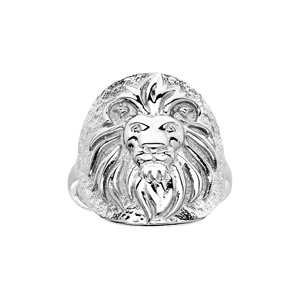 Bague en argent rhodi motif Lion finition antique - Vue 1