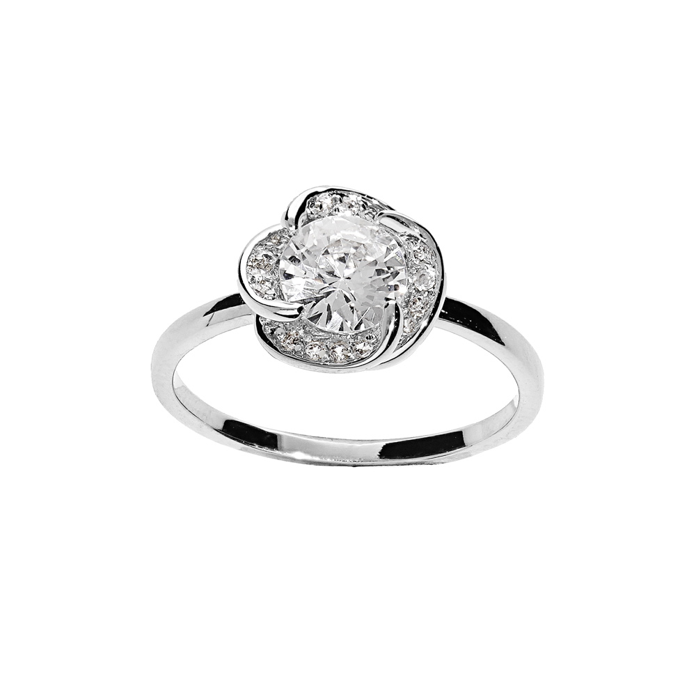 Bague en argent rhodi motif noeud d\'amour pav d\'oxydes blancs - Vue 1