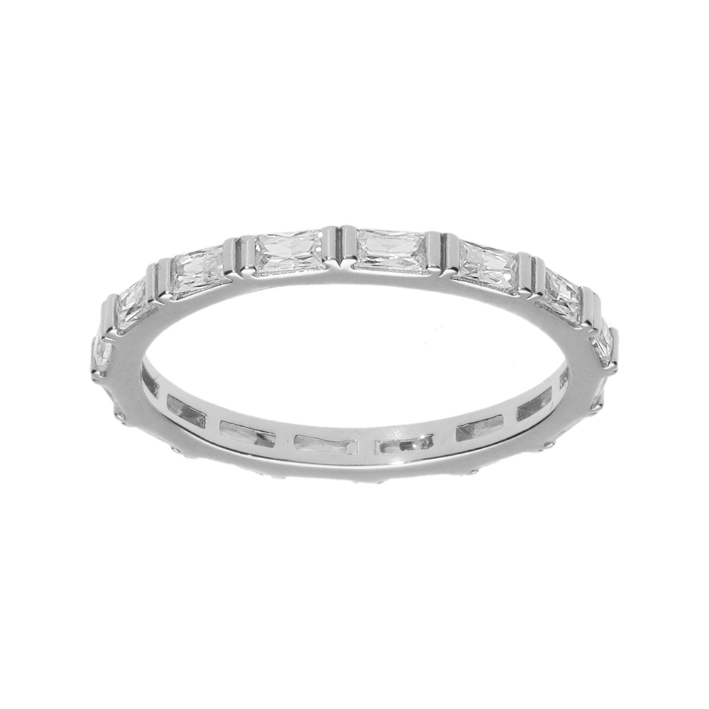 Bague en argent rhodi motif rectangle avec oxydes blancs - Vue 1