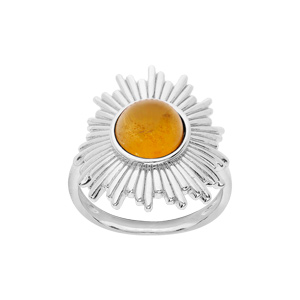 Bague en argent rhodi motif soleil avec pierre Ambre vritable - Vue 1