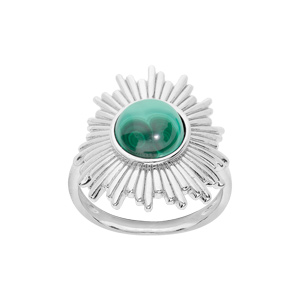 Bague en argent rhodi motif soleil avec pierre Malachite vritable - Vue 1