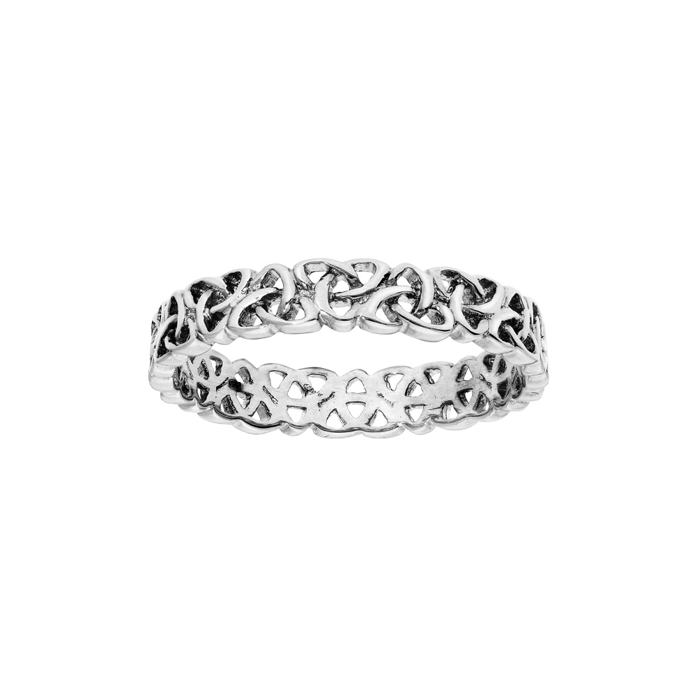 Bague en argent rhodi� motif triskel entrelac� largeur 4mm - Vue 1