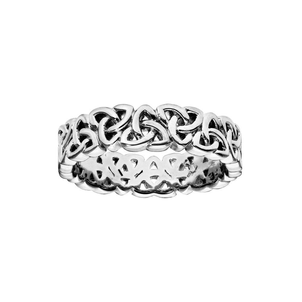 Bague en argent rhodi� motif triskel entrelac� largeur 6mm - Vue 1