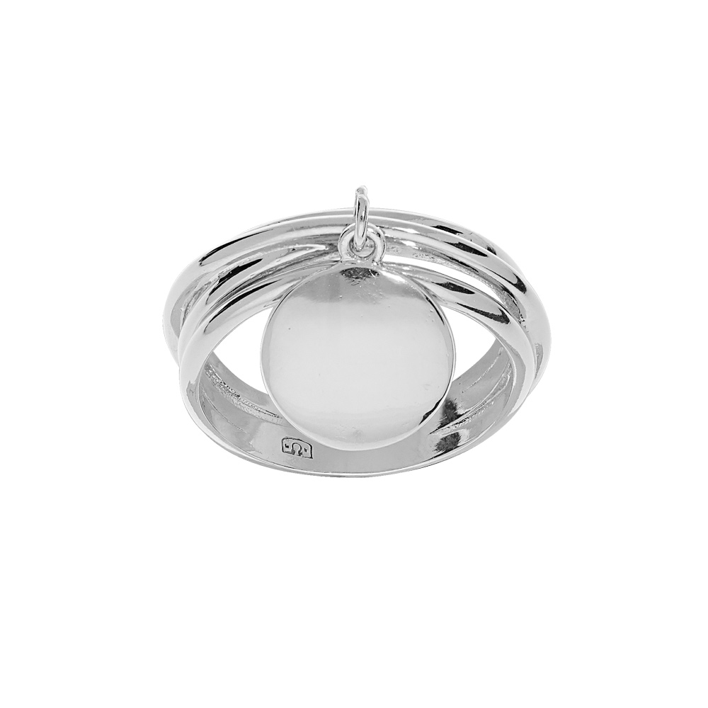 Bague en argent rhodi� multi anneaux avec pampille lisse � graver au verso - Vue 1