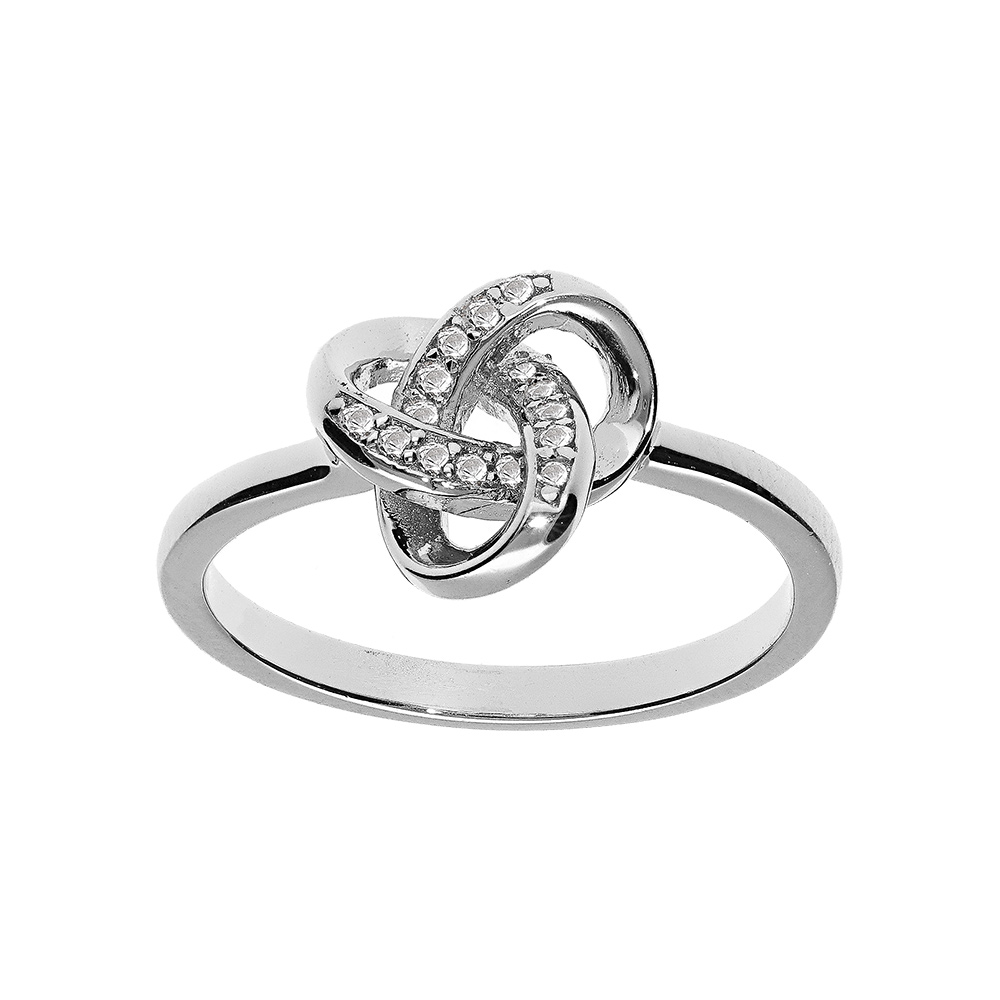 Bague en argent rhodi� noeud avec oxydes blancs sertis - Vue 1
