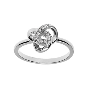 Bague en argent rhodi noeud avec oxydes blancs sertis - Vue 1