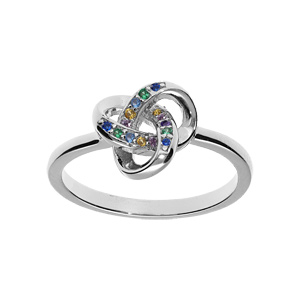 Bague en argent rhodi noeud avec oxydes multi couleurs sertis - Vue 1