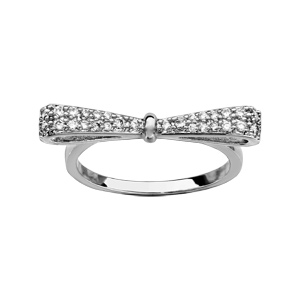 Bague en argent rhodié noeud papillon en oxydes blancs - Vue 1